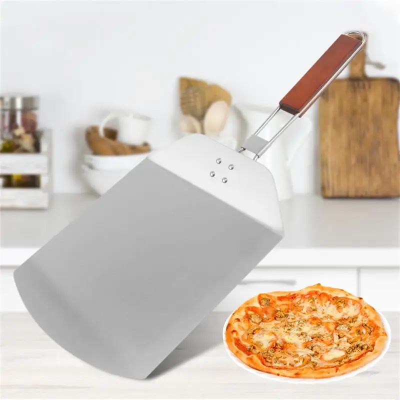 

Stainless Steel Folding Round Pizza Shovel Kitchen Tool Round Cake Spatula Multi-function Cake Shovel Wooden Handle Baking Tool