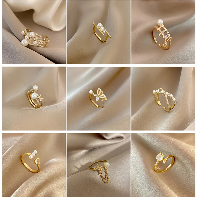 

2023 Luxury Gold Color Pearl Rings for Woman Vintage Sexy Open Ring Party Joint Fashion Elegant Jewelry Gifts