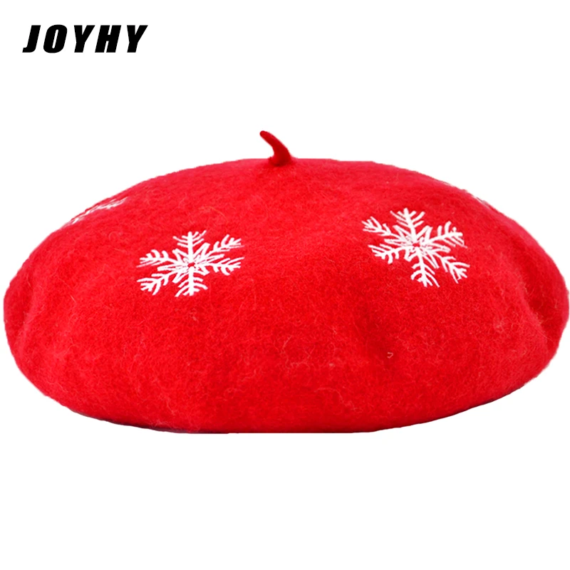 

Женский шерстяной берет JOYHY, с вышивкой в виде снежинок, французский берет, шапки для девушек-подростков на Рождество, Кепка-бини, плоская шапка