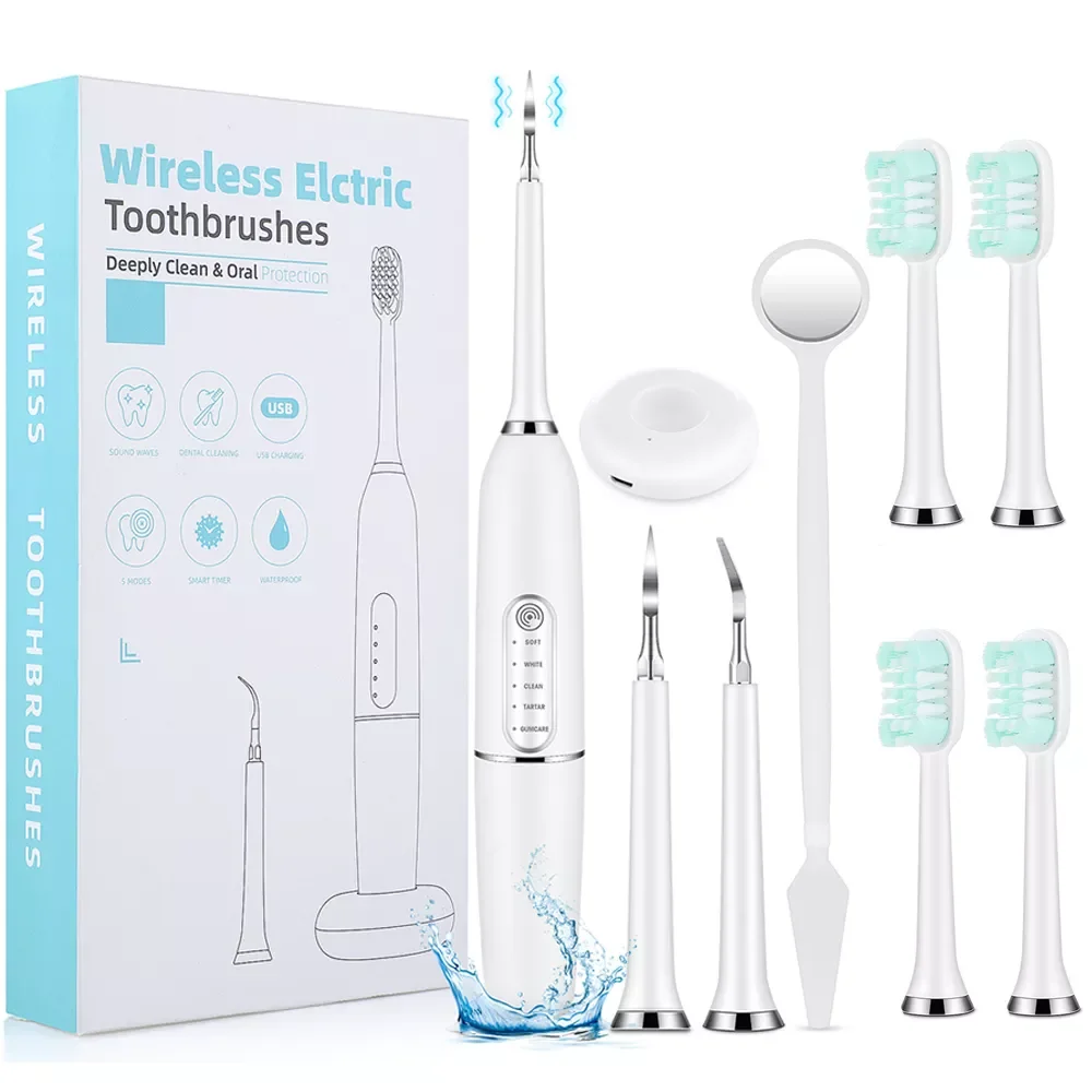 

Electric Dental Stone Removal with Teethbrush Heads Tartar Calculus Remover Teeth Whitening Portable Scaler Tooth Cleaner USB