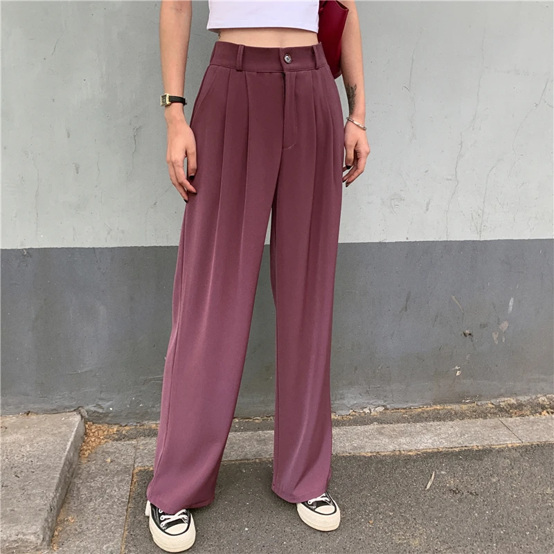 

New 2022 High Waist Wide Leg Pants Women Plus Size Wild Vintage Spring Summer Office Lady Ankle-Length Pants Trousers Dropship