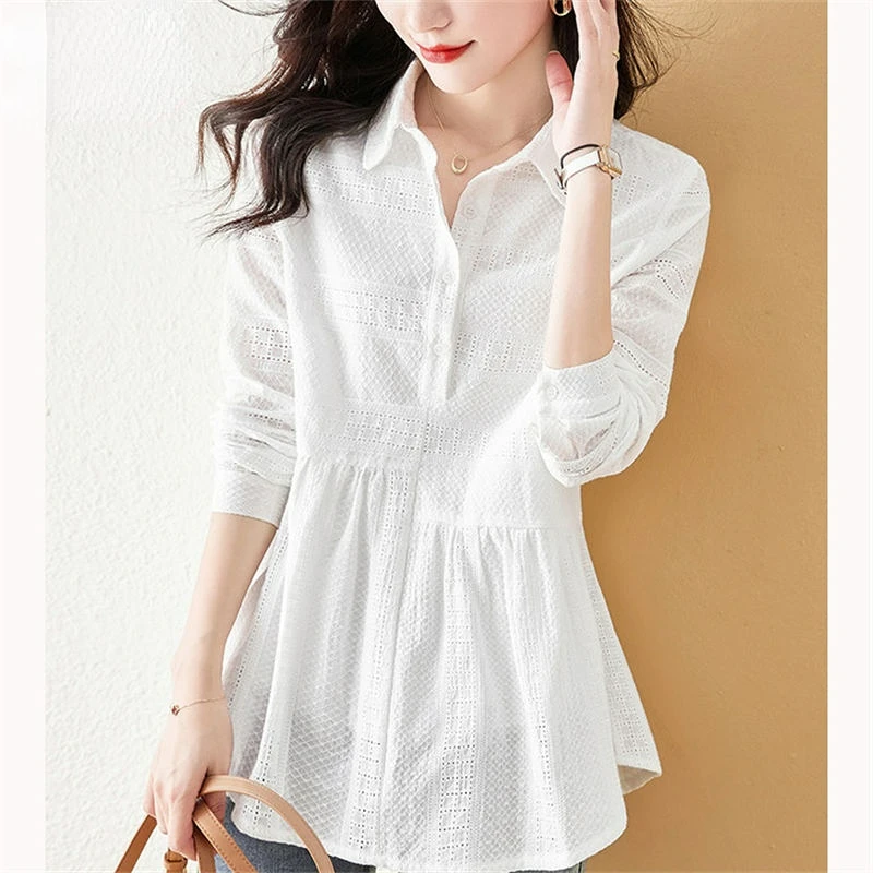 

Spring Summer Elegant Woman Clothing Tops Shirts for Women Tees Casual Fashion Clothes Vetement Femme Hollow Out Blouse E205