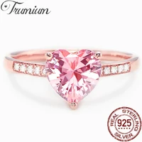 trumium 925 sterling silver luxury solitaire women heart engagement rings pink cubic zirconia proposal rings for girlfriend gift