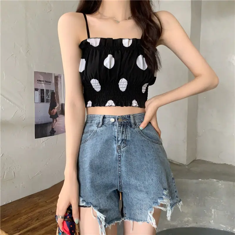 

Women Elegant Vest Halter Tank Cami Sexy Basic Summer Y2k Fashion Sleeveless Ropa De Mujer Club Polka Dot Cropped Vacation Top