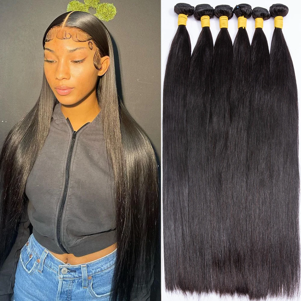 

Прямые человеческие волосы в пучках 24 26 28 дюймов, бразильские волосы, волнистые пряди, натуральные волосы для наращивания, 1 3 4 пупряди, толст...