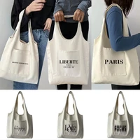 shopping bags canvas women%e2%80%98s tote bag pure cotton text paris street print handbags eco portable one shoulder shopping bag
