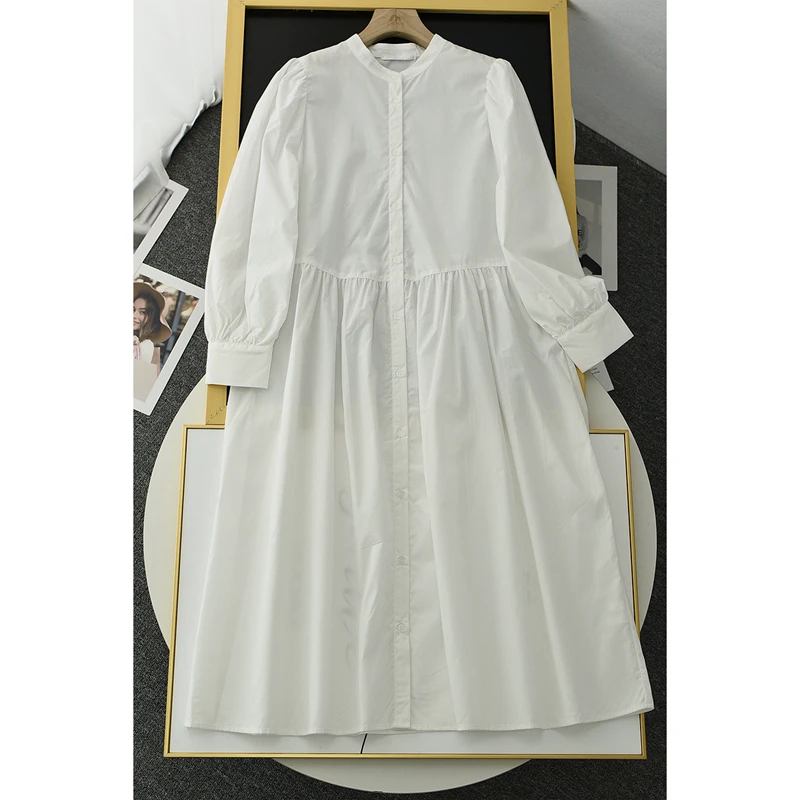 

Женское Хлопковое платье-рубашка, однобортное белое длинное платье с высокой талией, лето 2022