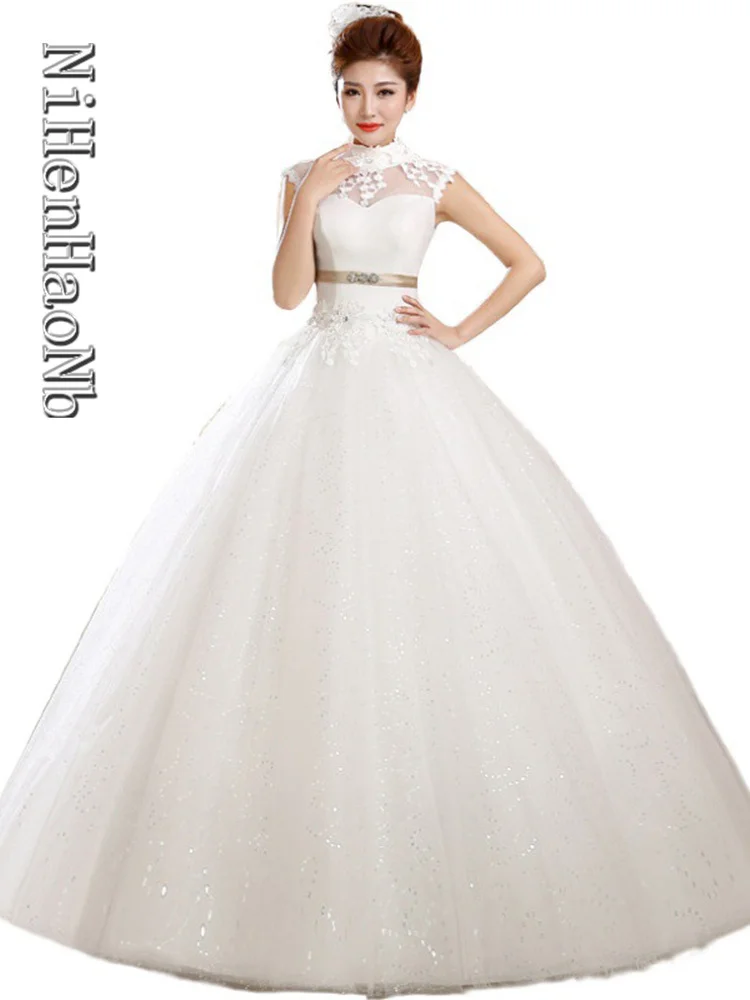 

New Large Size Wedding Dress Ball Gowns Bride Embroidery Wedding Dresses Lace Up Flower Dresses