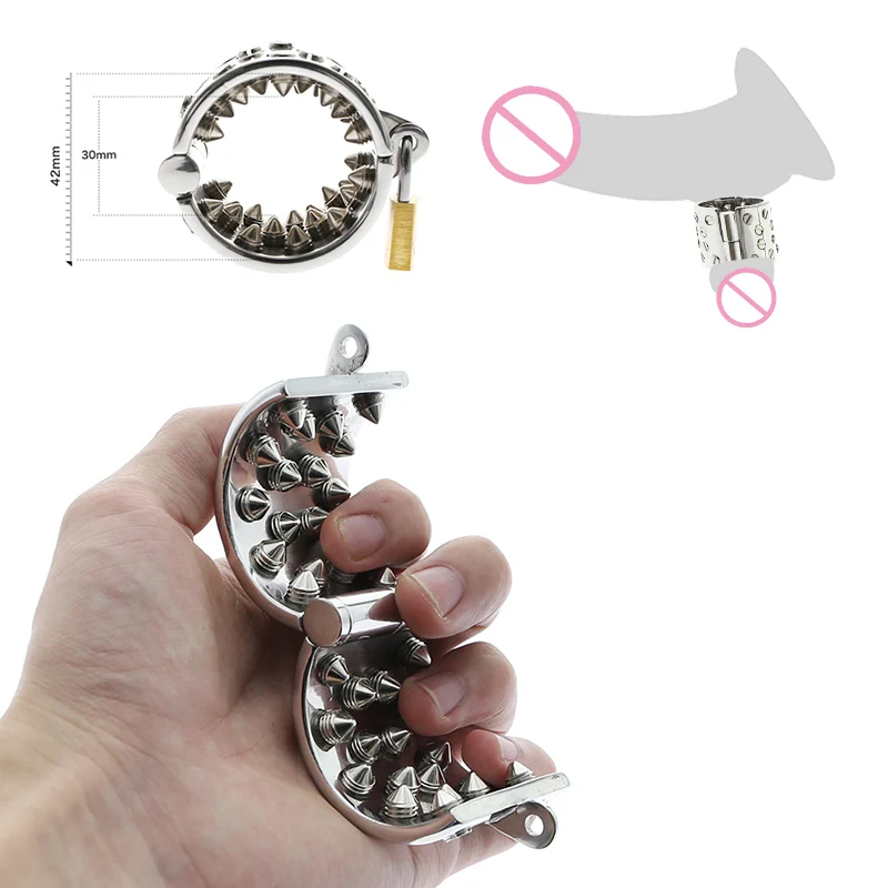 

BDSM Kali's Teeth With 4 Rows Sharp Ring Scrotum Pendant Male Chastity Device Spike Teeth Male Torture Devices CBT Toys For Men