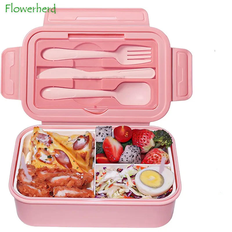 

Bento Box for Adults Kids 1100ML Lunch Container 3 Compartment Bento Boxes with Built-in Utensil Set Leakproof Micro-Wave Safe