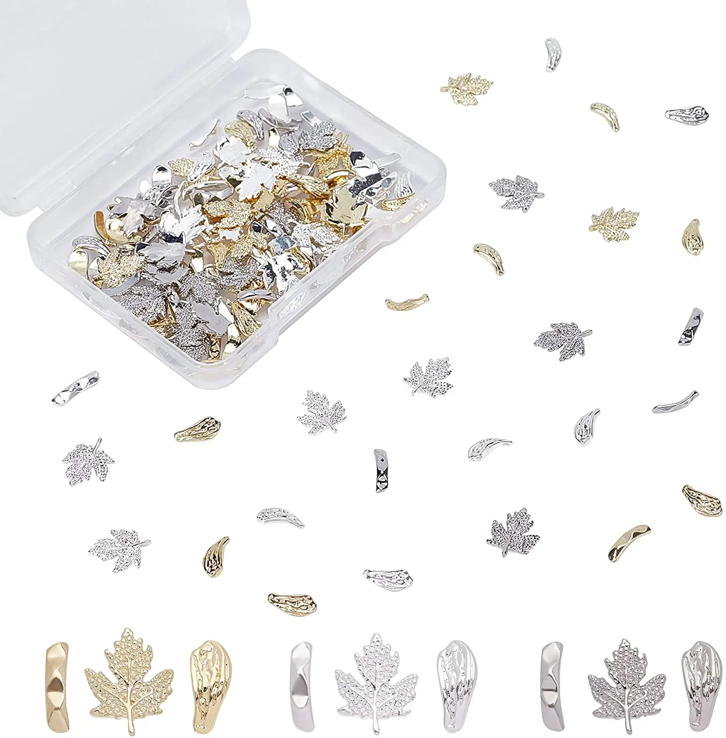 

144PCS Crystal Epoxy Resin Material Filling Nail Art Decoration Charms Leaf Alloy Cabochons 3D Mini Resin Fillers Accessories