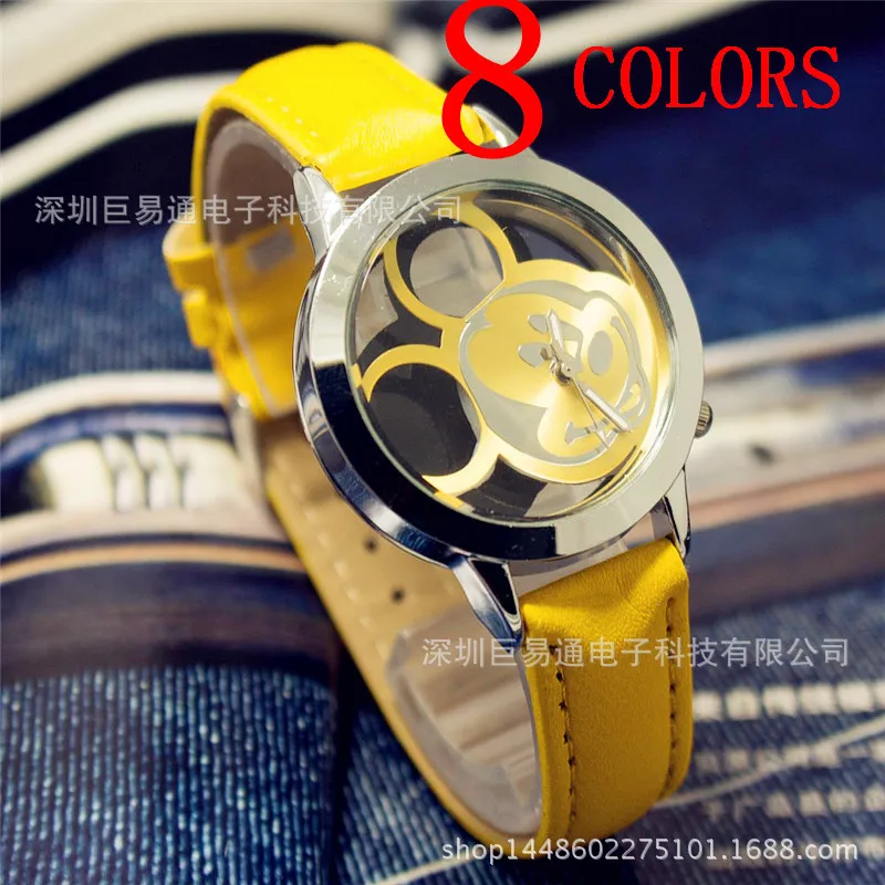 

Disney Mickey Watch Metal Hollow-out Style Leather Strap Children's Outdoor Watch Surface Without Numbers Retail Products
