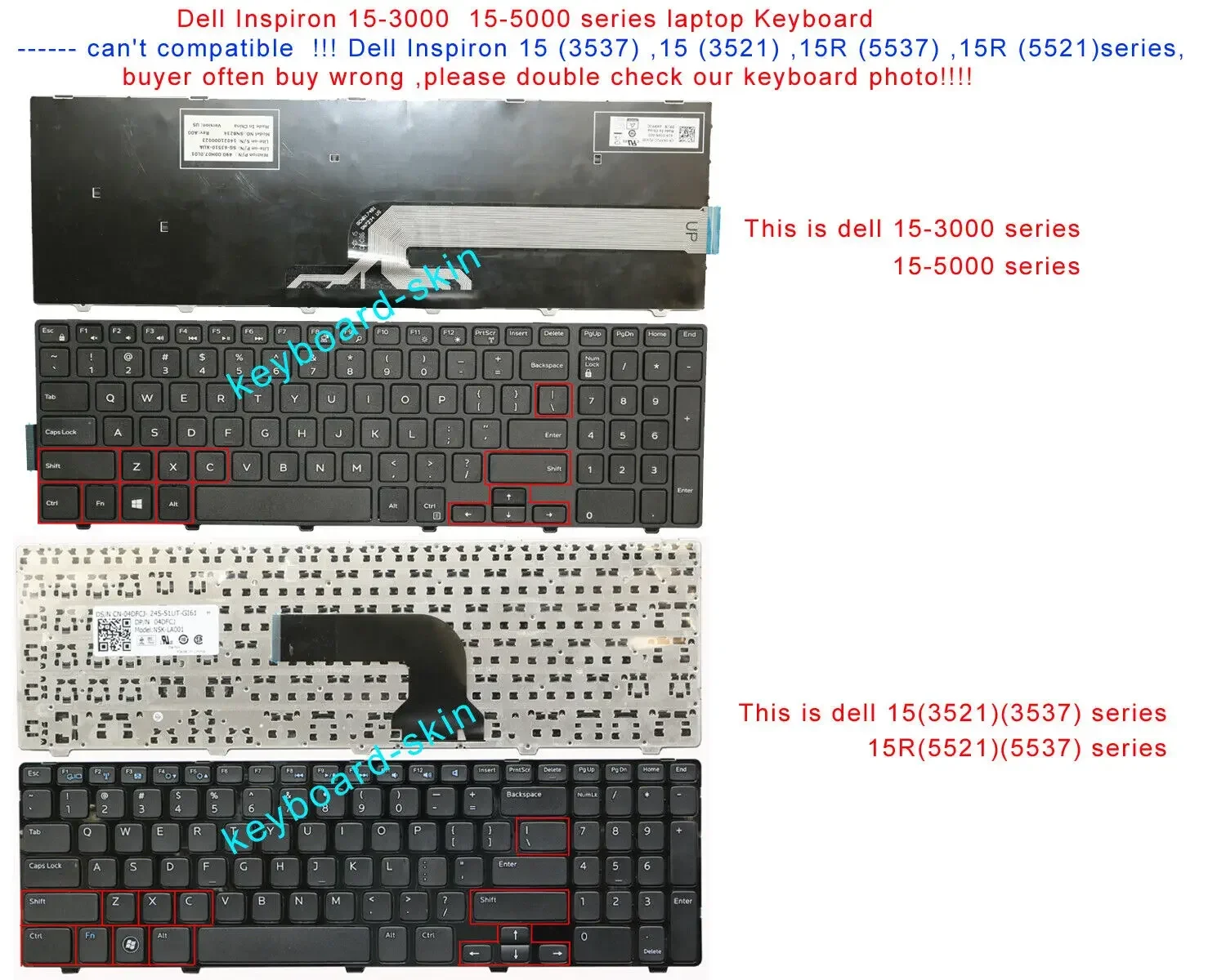 Фото Клавиатура с подсветкой США для Dell Inspiron 7557 7559 5745 5748 5749 5755 5758 5759 5558 5559 5566 5576 5577 5645 Vostro 3558 3559 №2