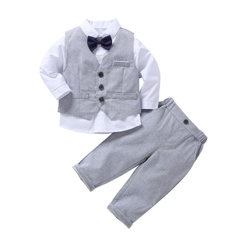 

Spring/Autumn Formal Children Dress Clothes Set Baby Boys British Vest Long-Sleeved Shirts Pants 3pcs Clothing Set