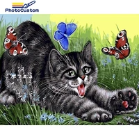 photocustom coloring by number cat and butterfly kits handpainted paint by number animals on canvas for adults diy home decorati