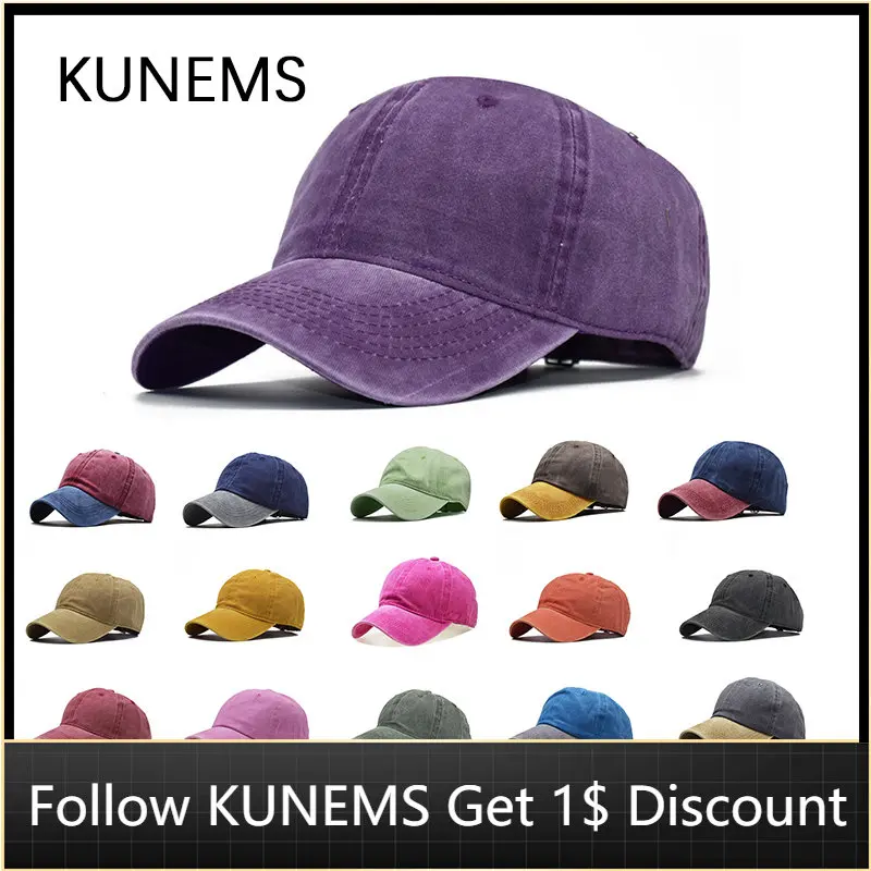 

Бейсболка KUNEMS в стиле ретро для мужчин и женщин, Модная хлопковая кепка с эффектом потертости, с пуговицами сзади, Уличная Повседневная Кепк...