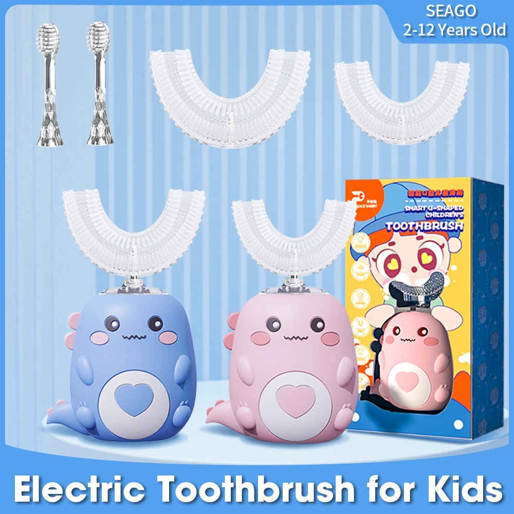 

360 U Shape Children Electric Toothbrush 2Pcs For Kids Teeth Whitening Brush Cleaning Automatic Ultrasonic Smart Kids Toothbrush