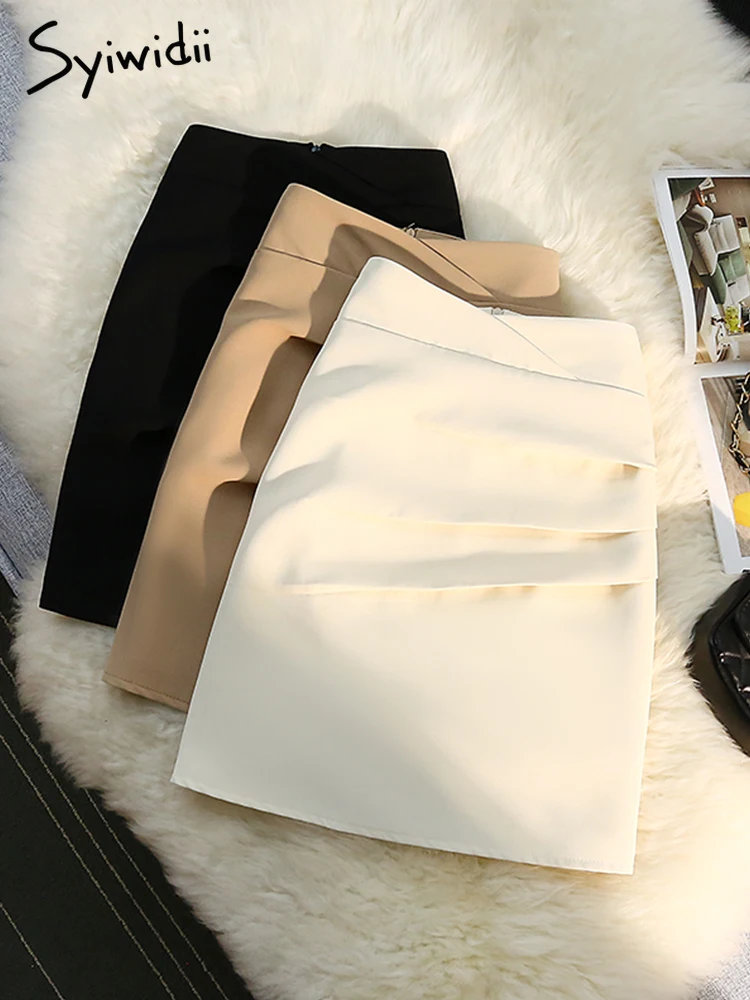

Syiwidii Folds Skirts Womens 2022 Summer Empire Mini Sexy Y2k Skirt White Elegant Casual Asymmetrical A-LINE Harajuku Clothes