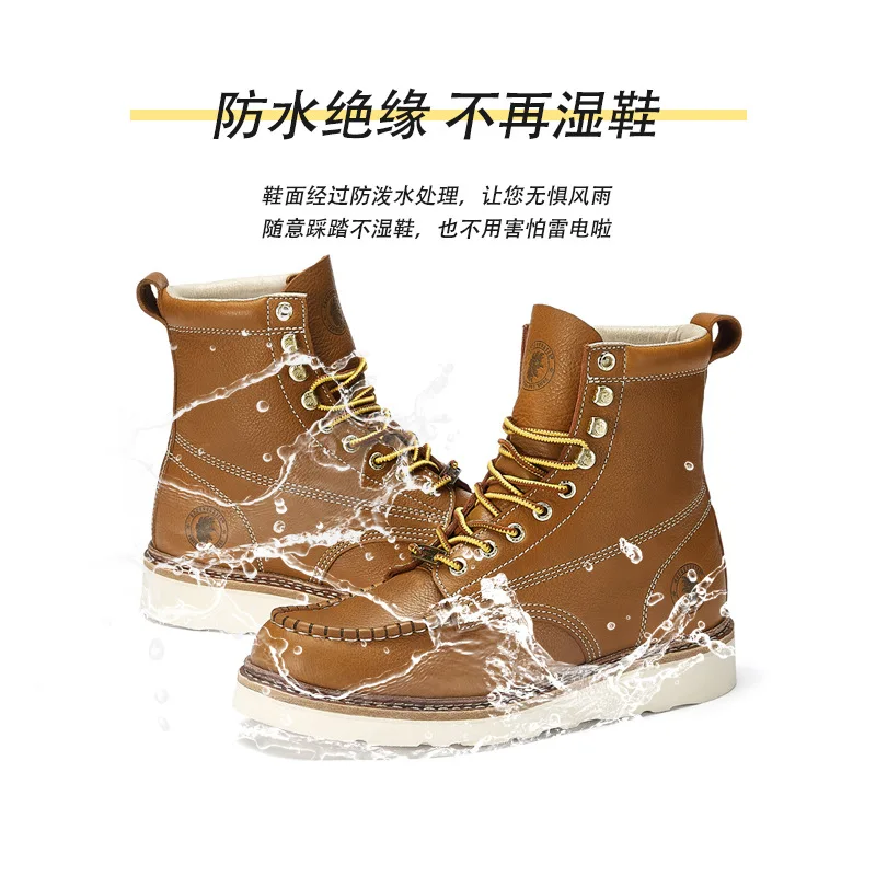 ROCKROOSTER Men's Martins Boots American Retro Tooling Boots Top Layer Cowhide Short Boots Goodyear Thick Bottom Motorcycle Boot