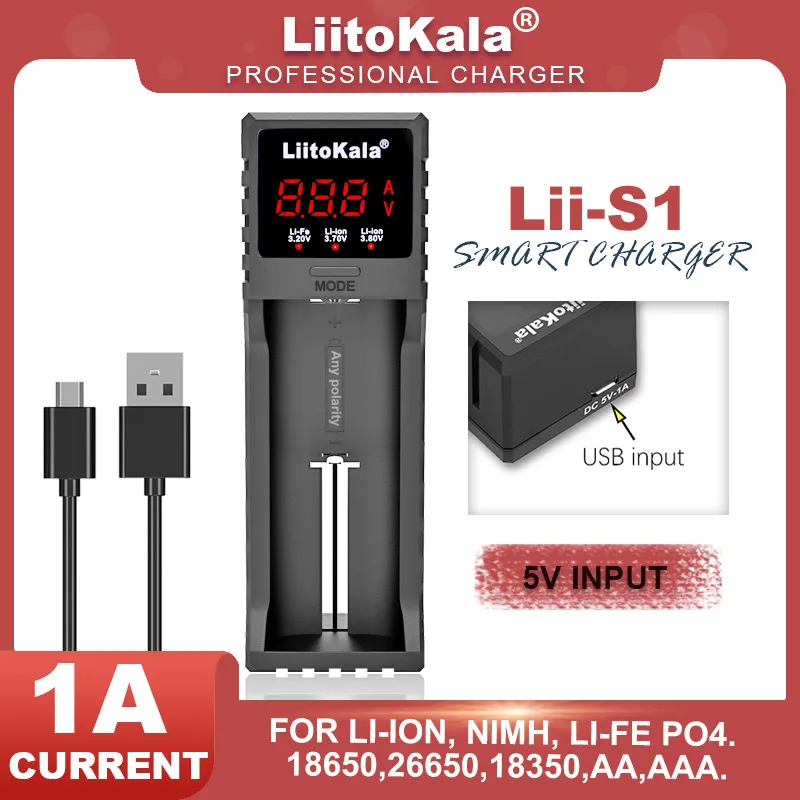 

LiitoKala Lii-S1 Lii-S2 Lii-S4 Lii-S6 3.2V/3.7V/3.85V 18650 18500 Li-ion Rechargeable Battery Charger AA ni-cd 26650 AA AAA