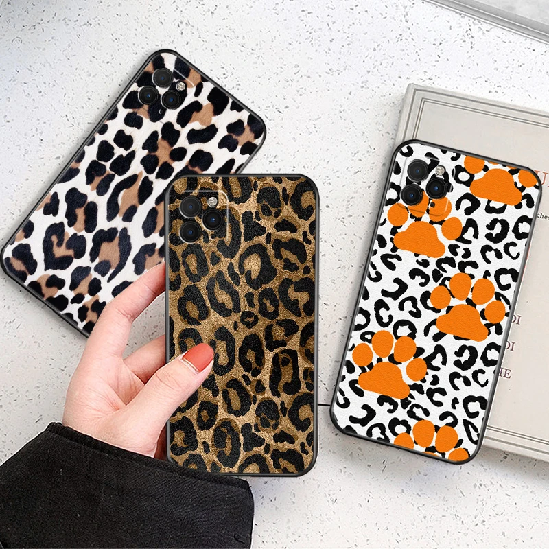 

Phone Case For iPhone 13 Pro 12 Mini 11 Pro Max SE 2020 X XR XS MAX 8 7 6 6S Plus Fashion Leopard Pattern Soft TPU Black Cover