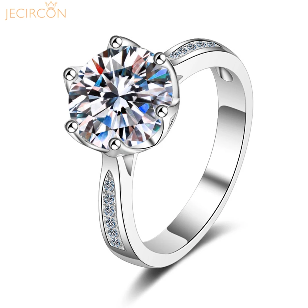 

JECIRCON 3 Carat Moissanite Ring 6 Claws D Color Moissanite 925 Sterling Silver Wedding Band for Women Shiny Diamond Jewelry