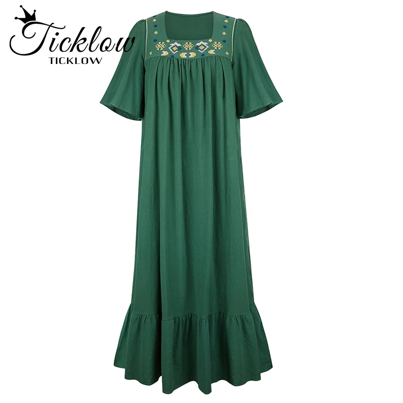Женское платье с коротким рукавом, длинное приталенное платье в стиле Саудовской Аравии с квадратным вырезом и вышивкой, модель XL на весну и...