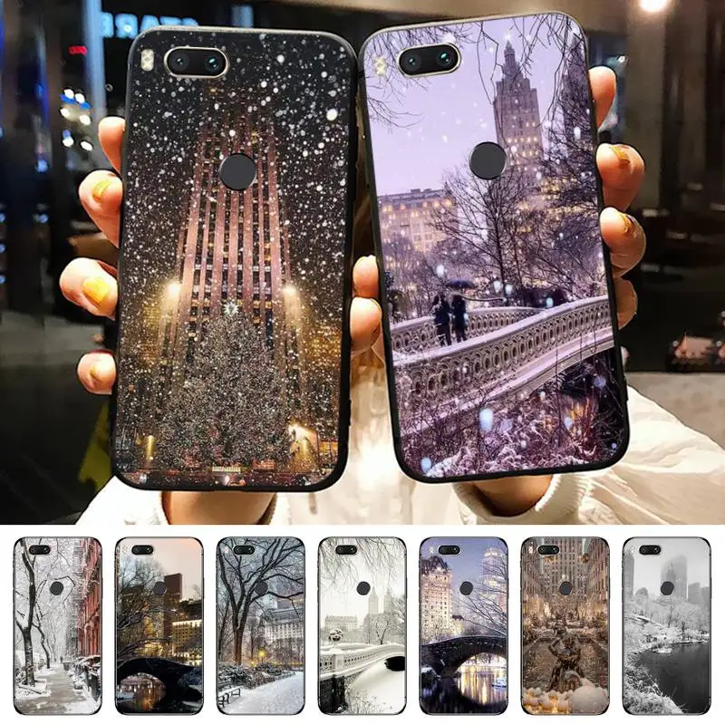 

New York winter snow scene Phone Case For Xiaomi Redmi note 7 8 9 11 i t s 10 A poco f3 x3 E pro lite funda shell