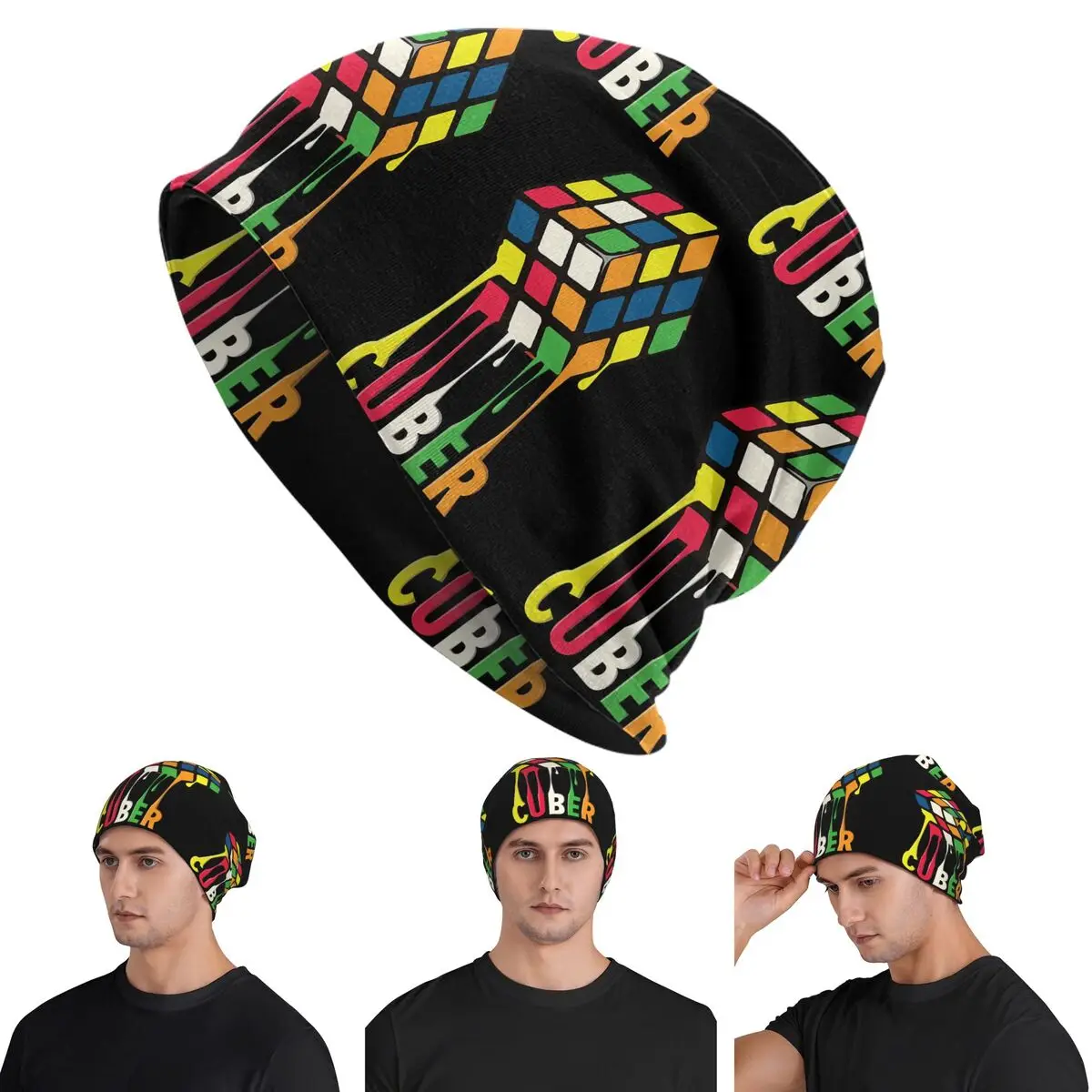 Фото Теплая вязаная шапка Rubix Rubiks Rubics, модная шапка-бини для осени и зимы, для мужчин, женщин и взрослых. №1
