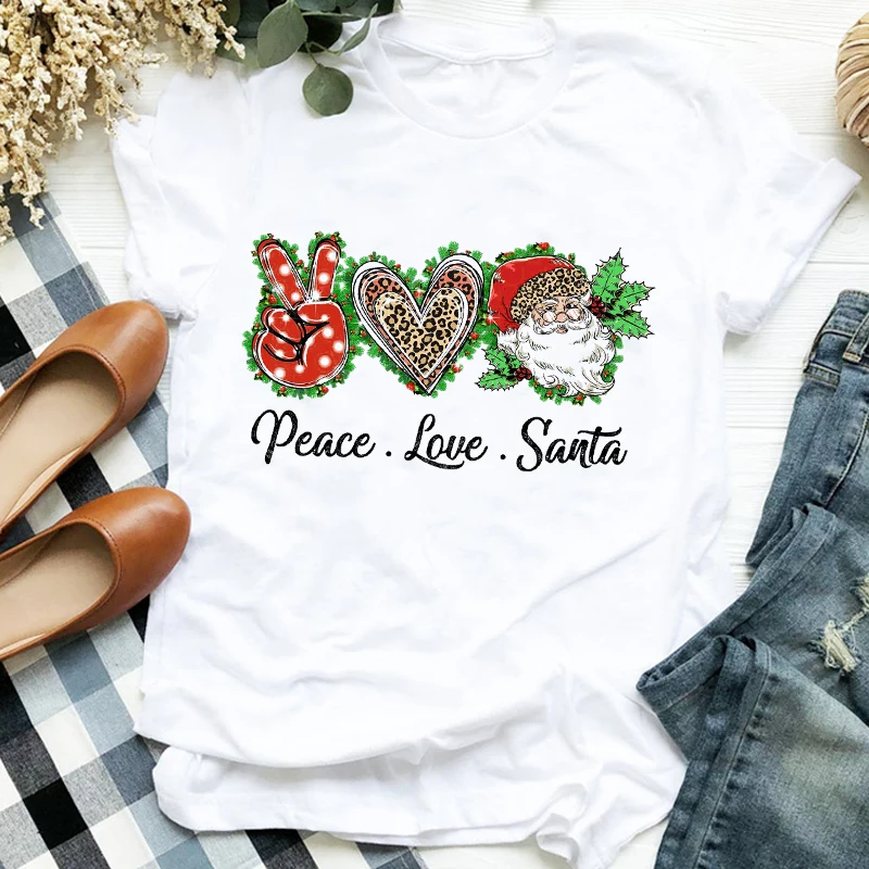 

Новинка, Женская рождественская футболка с Санта-Клаусом, с мультяшным принтом на новый год, красивая женская футболка с графическим принтом, футболка, красивая футболка