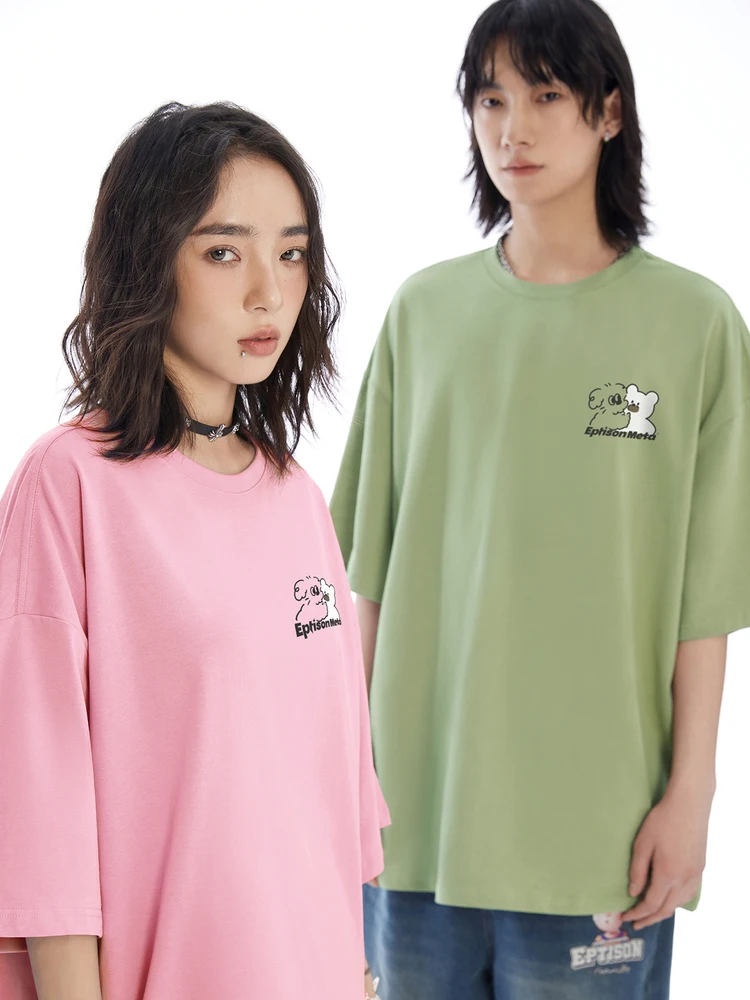 Футболка Eptison белая с коротким рукавом и принтом медведя 230 г