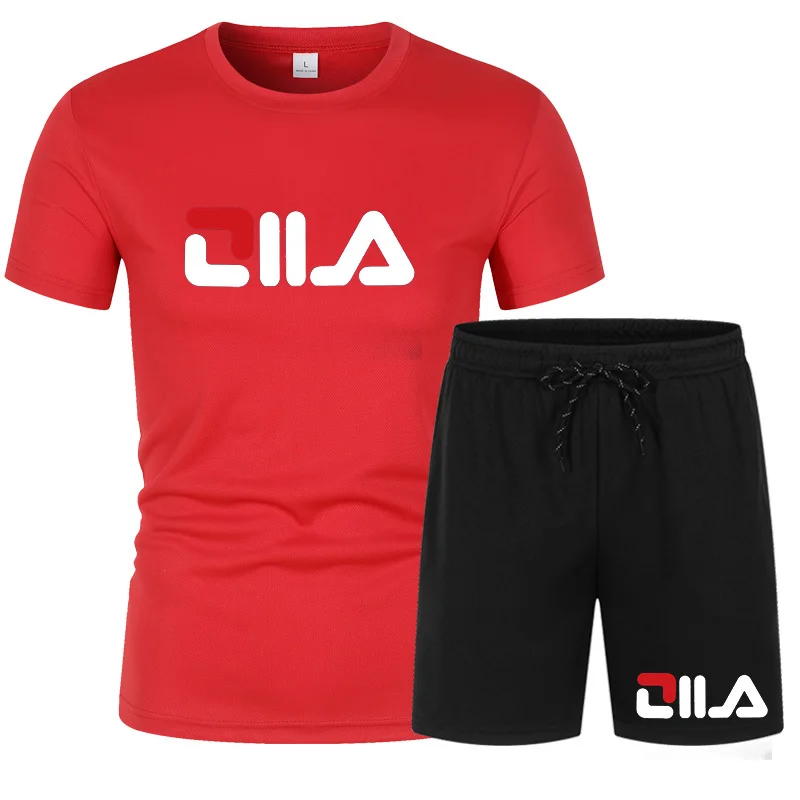 Men Fashion Sets Summer Suit Fitness Suit Quick-drying Short-Sleeved Shorts Tracksuit Men O-Neck Solid Sportswear Two-piece