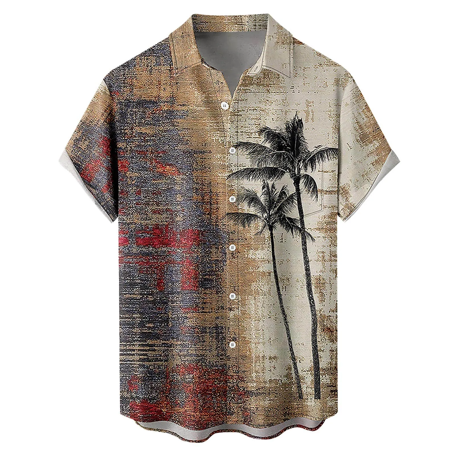 

Hawaiian Shirts Men Summer Beach Leaf Print Turn Down Collar Shirts Beach Loose Breathable Shirts Oversized Retro Male Clothes