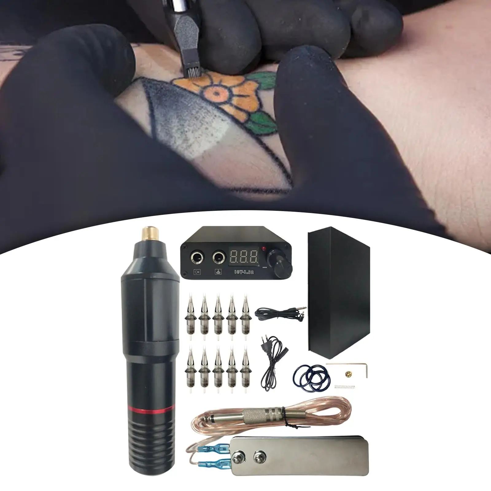 

Complete Rotary Tattoo Pen Machine Kit Skin Practice Low Noise Cartridge Needles Permanent Tattoo Machine Kit for Tattoo Artists