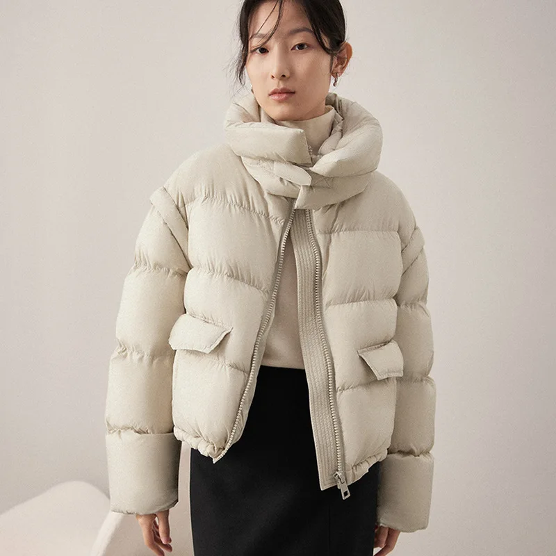 

Короткая и маленькая пуховая куртка для женщин, новинка 2023, утепленная Свободная куртка на белом утином пуху, зимнее пальто