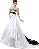 sleeveless a line satin long wedding dress for bride 2022 strapless black and white wedding gowns vintage plus size robes