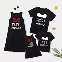 cartoon family matching clothes sleeveless mother daughter cotton dresses mommy and me outfits short sleeve father son t shirts