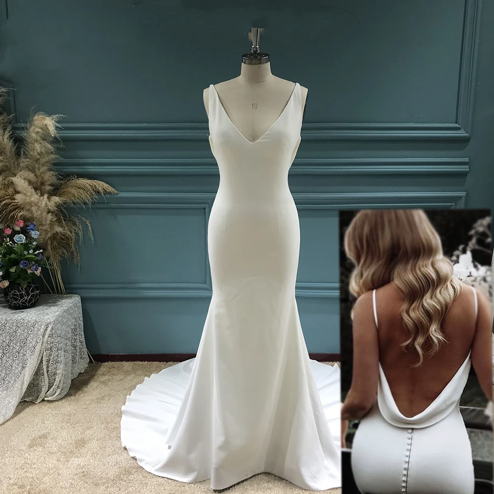 

2022 Simply Elegant Flexible Crepe Cowl Neck Mermaid Wedding Dress Sexy Bridal Gowns