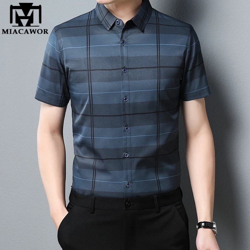 

Мужская рубашка с коротким рукавом, повседневная приталенная рубашка в клетку, модель C854, лето 2023