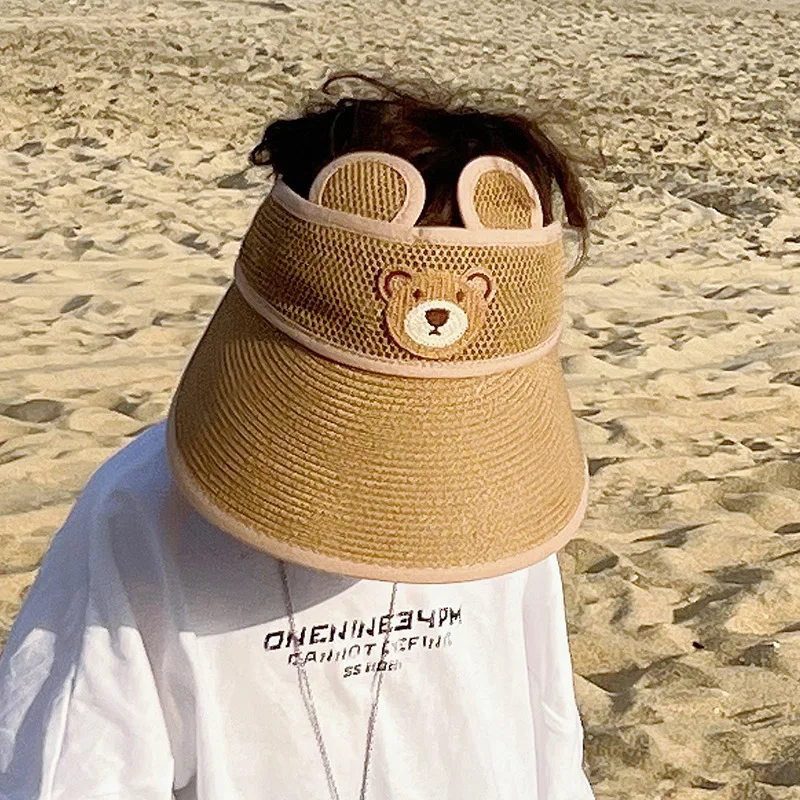 

Summer Unisex Cartoon straw sun hat Baby boys and girls hollow air-permeable top air cap