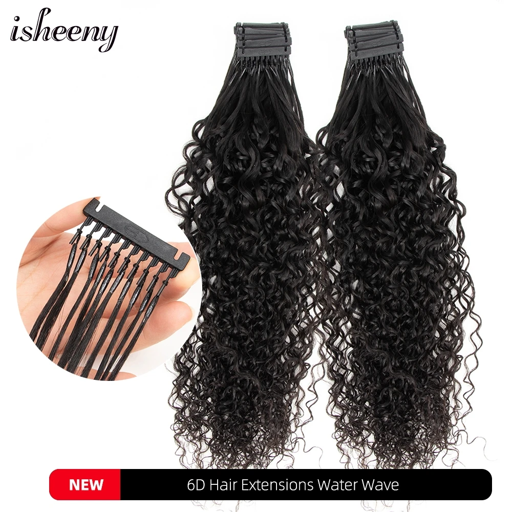 Isheeny 6D Hair Extensions Human Hair Water Wave 40-60cm Virgin Hair 100g Micro Loop Ring Hair 16