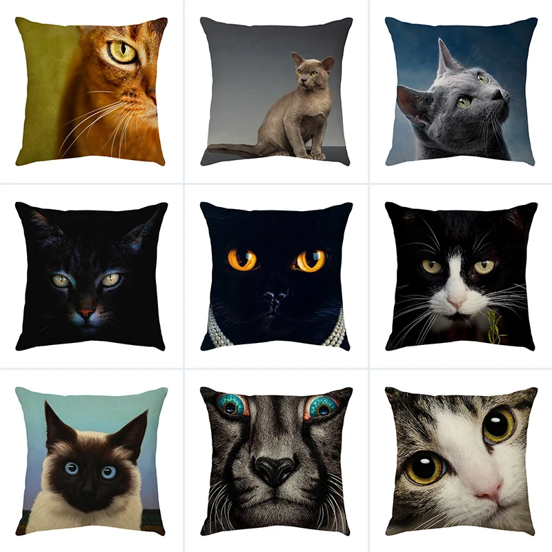 

45x45cm Cute Cat Sofa Decorative Cotton Linen Cushion Cover Pillow Pillowcase Home Decor Pillowcover Decorative Throw Pillows
