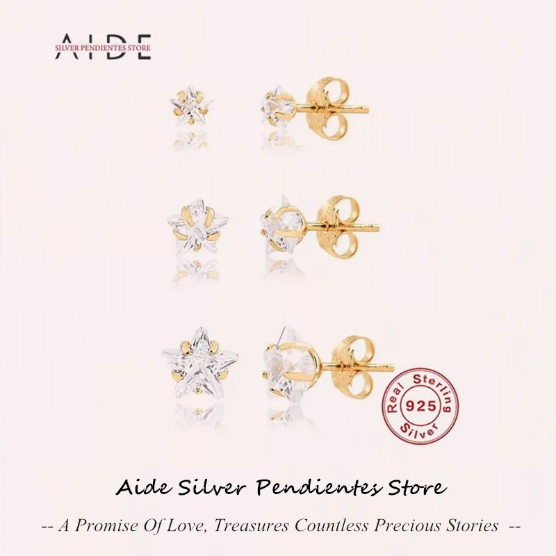 

AIDE 3pcs/set Trendy Gold Sliver Color Stud Earrings For Women Mini Star Diamonds Piercing Earrings Pendientes Plata 925 Jewelry