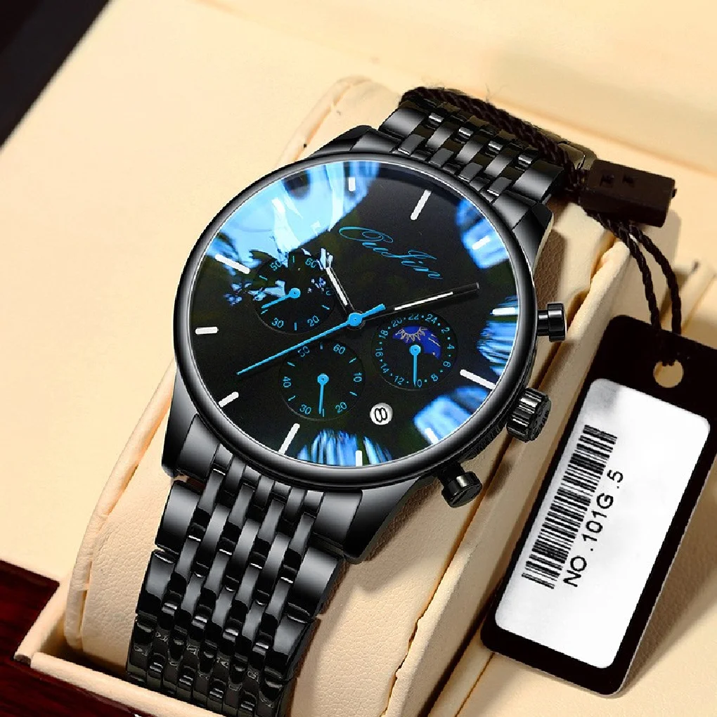 

New multi-function dial mens quartz watch sports fashion student watches luminous waterproof steel band men watch reloj hombre