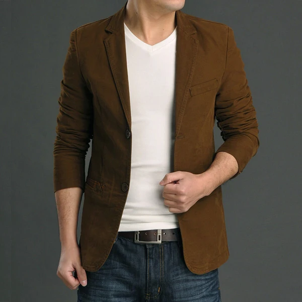 Spring Casual Solid Small Suit Men's Cotton Slim fit Jacket Single West Plus size Trendy Outerwear Wear