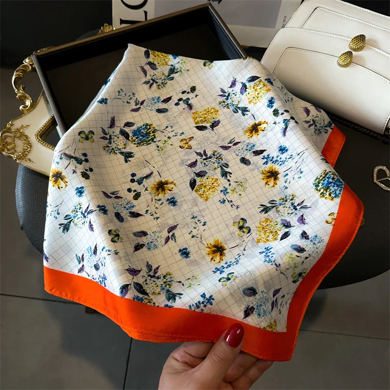 2024 Новый Шелковый атласный шарф для волос 70*70 см женский носовой платок с принтом