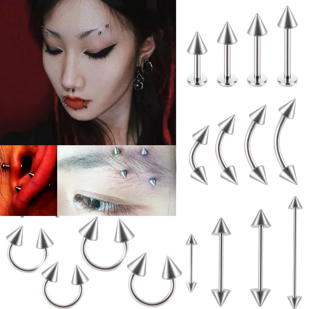 

G23 Titanium 4PC External Cone Lip EarTragus Cartilage Helix Earring Eyebrow Stud Nose Septum C-Shape Boday Piercing Jewelry