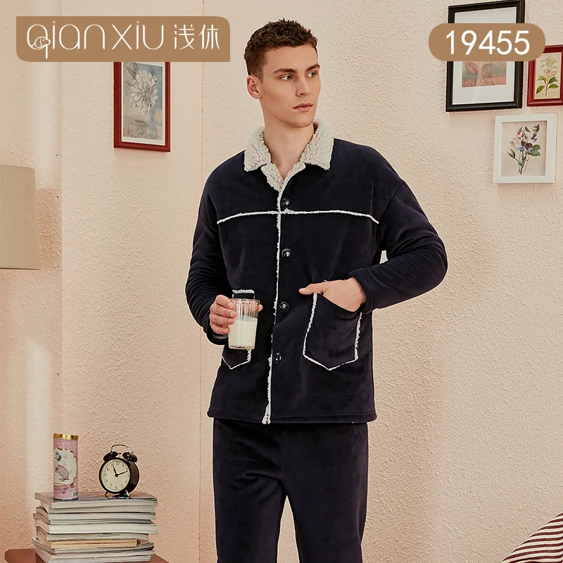 

Мужская Утепленная зимняя Пижама, мужской кардиган, Большая Утепленная композитная кашемировая Домашняя одежда, утепленная Пижама