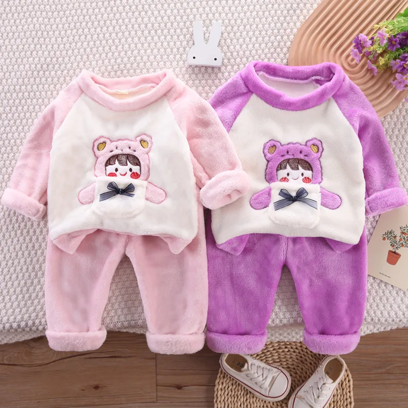 Купи 2022 Winter New Boy Children's Pajamas Cartoon Fleece Sleepwear Outfits Casual Thermal Child Girl Pajamas For Kids Sleep Clothes за 575 рублей в магазине AliExpress