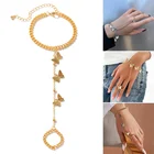 Браслет-бабочка 2 в 1 с кольцом на палец, цепочка на запястье с звеньями золотого и серебряного цвета для женщин, эстетическое Ювелирное Украшение 2022, рождественские подарки